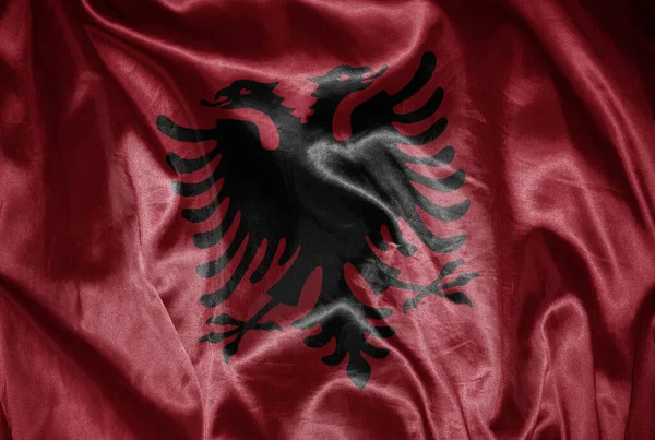 Sventolando Colorata Grande Bandiera Nazionale Lucente Albania Una Texture Setosa — Foto Stock