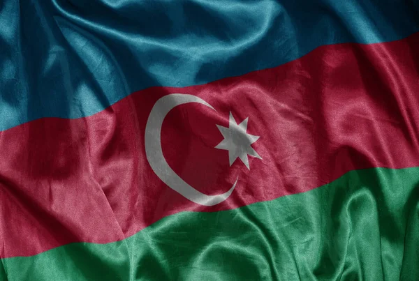 Acenando Colorido Brilhando Grande Bandeira Nacional Azerbaijan Uma Textura Sedosa — Fotografia de Stock