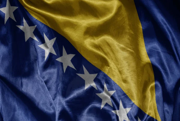 Agitant Coloré Brillant Grand Drapeau National Bosnia Herzénie Sur Une — Photo