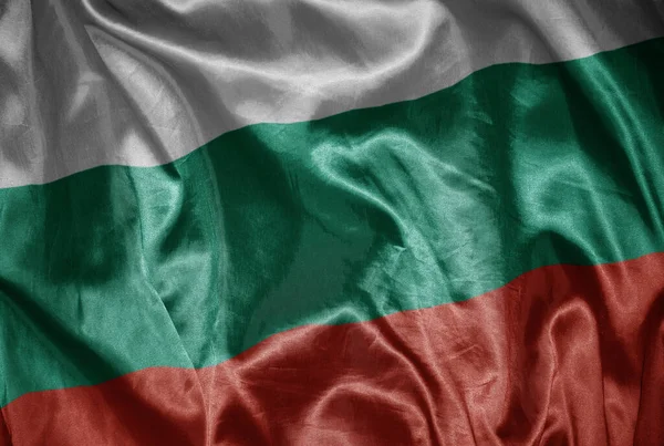 Waving Colorful Shining Big National Flag Bulgaria Silky Texture — Stock Photo, Image