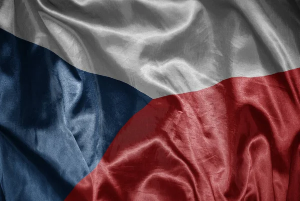 Waving Colorful Shining Big National Flag Czech Republic Silky Texture — Stock Photo, Image