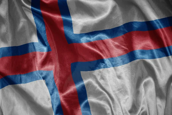 Schwenken Bunt Leuchtende Große Nationalflagge Der Färöer Inseln Auf Einer — Stockfoto