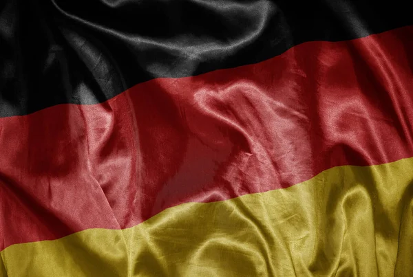 Acenando Colorido Brilhando Grande Bandeira Nacional Alemanha Uma Textura Sedosa — Fotografia de Stock