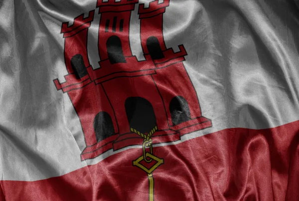 Sventolando Colorato Brillante Grande Bandiera Nazionale Gibraltar Una Texture Setosa — Foto Stock