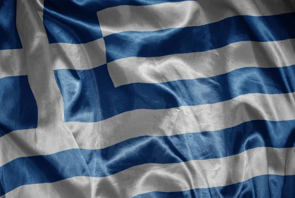 Ondeando Colorido Brillante Gran Bandera Nacional Grecia Una Textura Sedosa — Foto de Stock