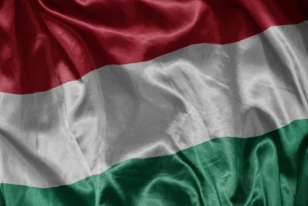 Waving Colorful Shining Big National Flag Hungary Silky Texture — Stock Photo, Image