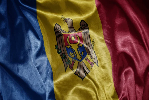Machanie Kolorowe Świecące Dużą Flagę Narodową Moldova Jedwabistą Fakturę — Zdjęcie stockowe