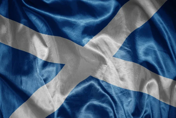 Waving Colorful Shining Big National Flag Scotland Silky Texture — Stock Photo, Image