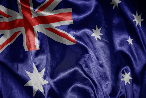 Waving Colorful Shining Big National Flag Australia Silky Texture — Stock Photo, Image