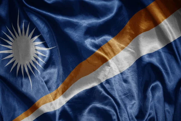 Ondeando Colorida Brillante Gran Bandera Nacional Las Islas Marshall Sobre —  Fotos de Stock