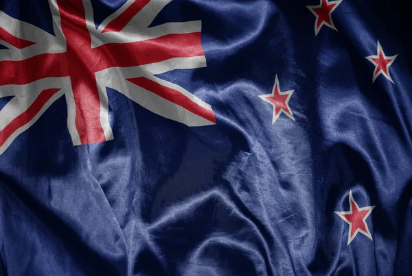 Lengetve Színes Ragyogó Nagy Nemzeti Zászló Zéland Selymes Textúra — Stock Fotó
