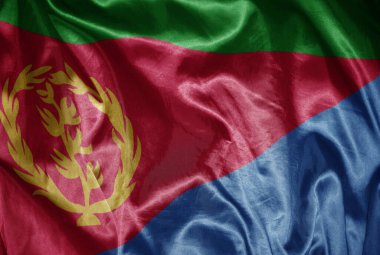 İpeksi bir dokuda büyük bir eritrea bayrağı sallıyordu.