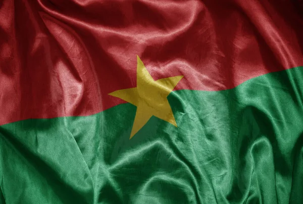 Waving Colorful Shining Big National Flag Burkina Faso Silky Texture — Stock Photo, Image
