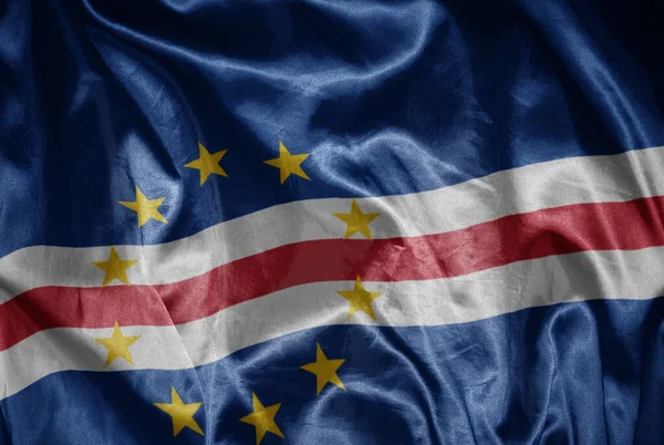 Waving Colorful Shining Big National Flag Cape Verde Silky Texture — Stock Photo, Image