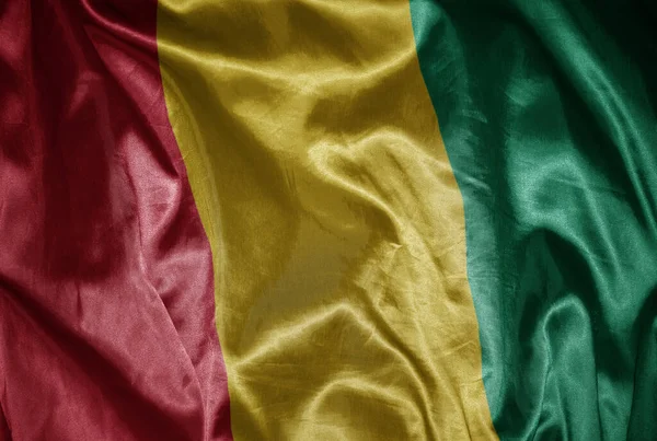 Waving Colorful Shining Big National Flag Guinea Silky Texture — Stock Photo, Image