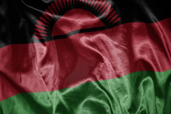 Waving Colorful Shining Big National Flag Malawi Silky Texture — Stock Photo, Image