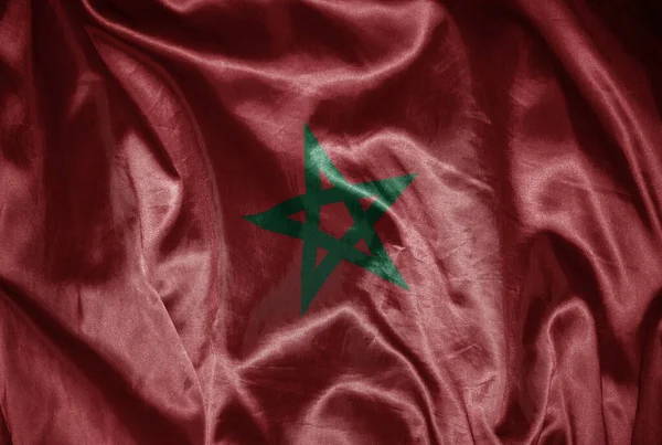 Κυματίζει Πολύχρωμο Λαμπερό Μεγάλη Εθνική Σημαία Της Morocco Μεταξένια Υφή — Φωτογραφία Αρχείου