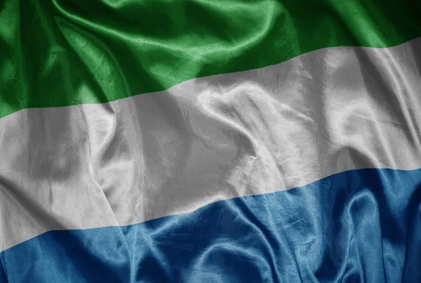 Waving Colorful Shining Big National Flag Sierra Leone Silky Texture — Stock Photo, Image