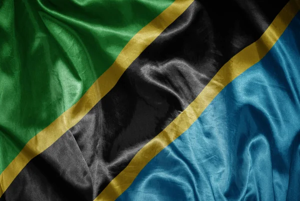 Ondeando Colorida Brillante Gran Bandera Nacional Tanzania Sobre Una Textura —  Fotos de Stock