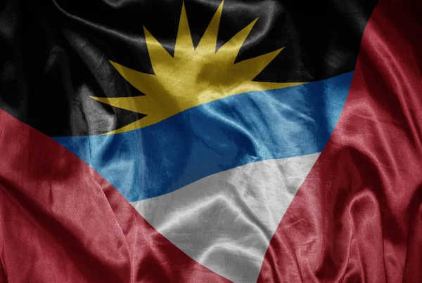 Waving Colorful Shining Big National Flag Antigua Barbuda Silky Texture — Stock Photo, Image