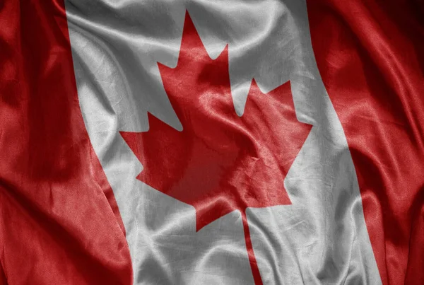 Waving Colorful Shining Big National Flag Canada Silky Texture — Stock Photo, Image