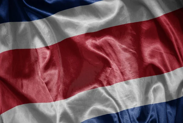 Zwaaiende Kleurrijke Glanzende Grote Nationale Vlag Van Costa Rica Een — Stockfoto