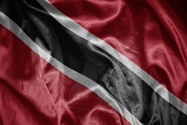 Ondeando Colorida Brillante Gran Bandera Nacional Trinidad Tobago Sobre Una — Foto de Stock