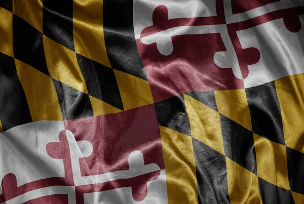 Mává Barevně Zářící Velkou Vlajkou Státu Maryland Hedvábné Textuře — Stock fotografie