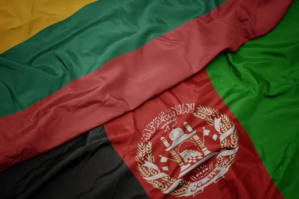 Waving Colorful Flag Afghanistan National Flag Lithuania — Stock Photo, Image