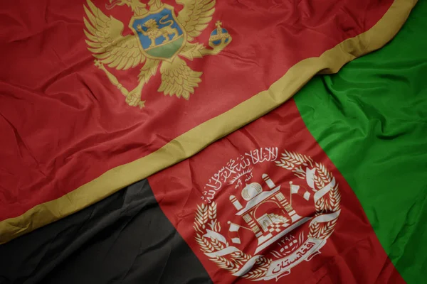 Ondeando Colorida Bandera Afganistán Bandera Nacional Montenegro — Foto de Stock