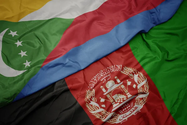 Waving Colorful Flag Afghanistan National Flag Comoros — Stock Photo, Image