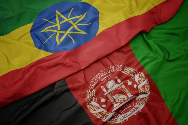 Schwenken Bunte Flagge Afghanistans Und Nationalflagge Äthiopiens — Stockfoto