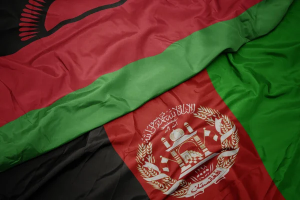 Waving Colorful Flag Afghanistan National Flag Malawi — Stock Photo, Image