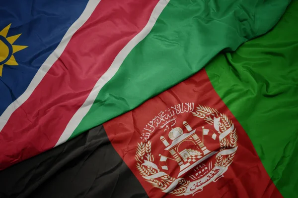 Sventolando Bandiera Colorata Afghanistan Bandiera Nazionale Della Namibia — Foto Stock