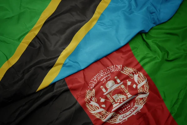 Ondeando Colorida Bandera Afganistán Bandera Nacional Tanzania — Foto de Stock