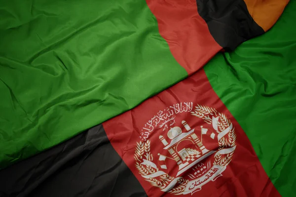 Wapperende Vlag Van Afghanistan Nationale Vlag Van Zambia — Stockfoto