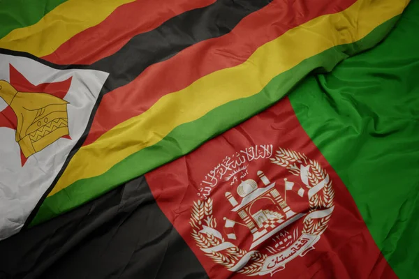 Ondeando Colorida Bandera Afganistán Bandera Nacional Zimbabwe — Foto de Stock