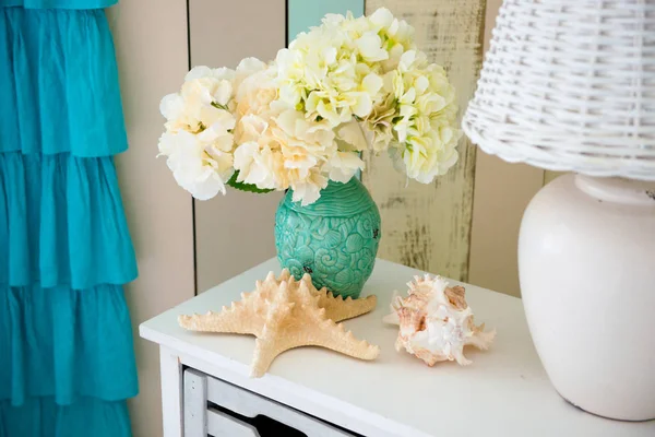 White Lamp Vase Flowers Stand Nightstand — Stock Photo, Image