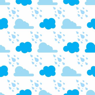 Yağmurlu Mavi Bulut Kusursuz Desenli Vektör İllüstrasyonu