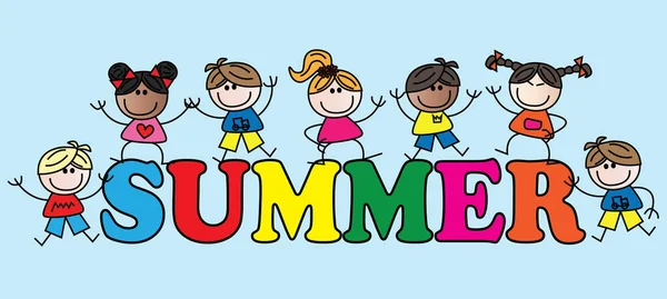 夏天标题不同的混杂的孩子 — 图库矢量图片