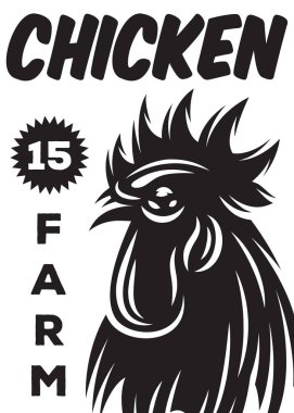 vintage tarzı horoz tavuk çiftliği için vektör tek renkli poster.