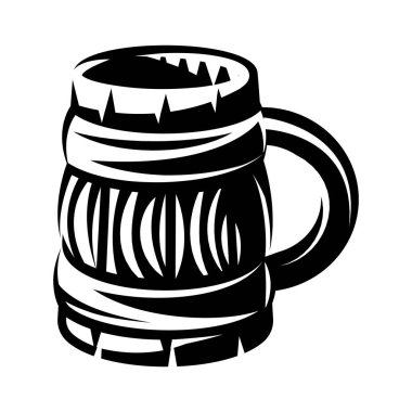 bira için ahşap kupa ile vektör tek renkli çizim.