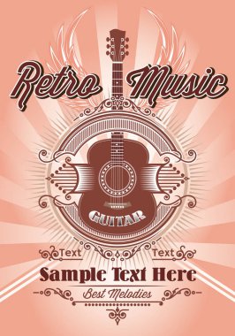 renk vektör şablon tema retro müzik gitar ile retro tarzında