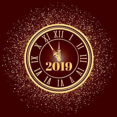 kar taneleri ve saatler ile yeni yıl için tebrik kartı.