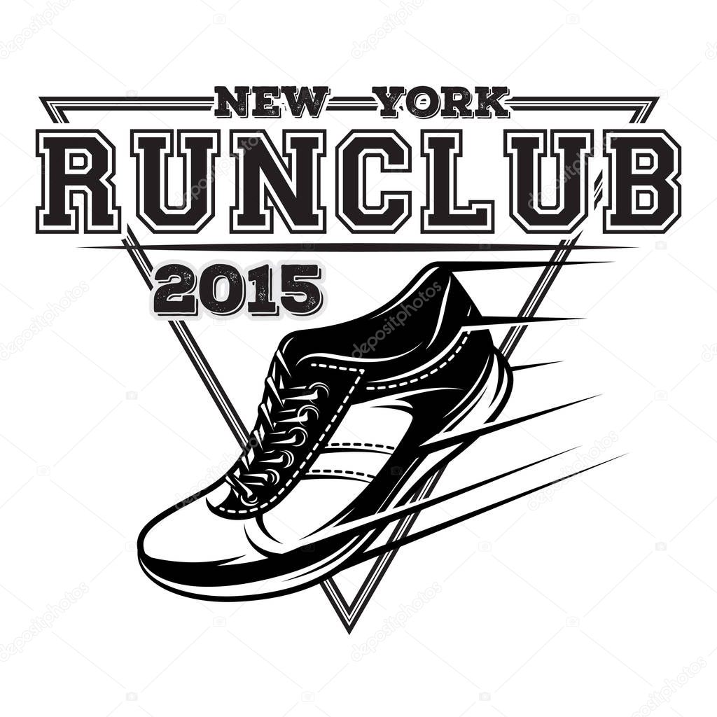 Vector monochrome sport template for design with sport shoes.