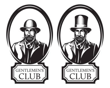 Centilmen s club için tek renkli çizimler vektör kümesi.
