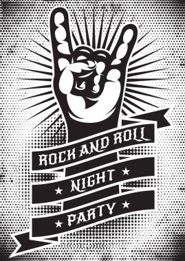 Kaya gece parti temalı bir grunge poster tasarımı için vektör tek renkli şablonu.