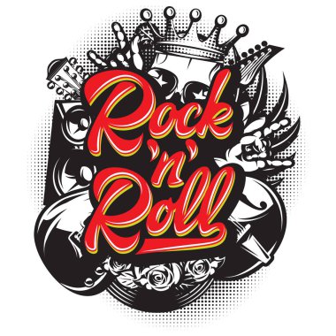 Şık vektör şablon bir kaligrafi yazıt rock n roll rock müzikle teması üzerine basım için.