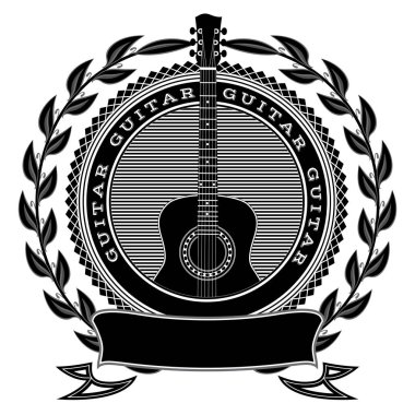 Gitar ve çelenk ile vektör tek renkli desen