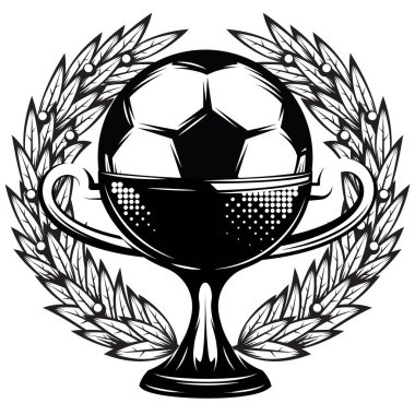 Tek renkli vektör şablonuyla bir futbol Kupası ve kanatlar